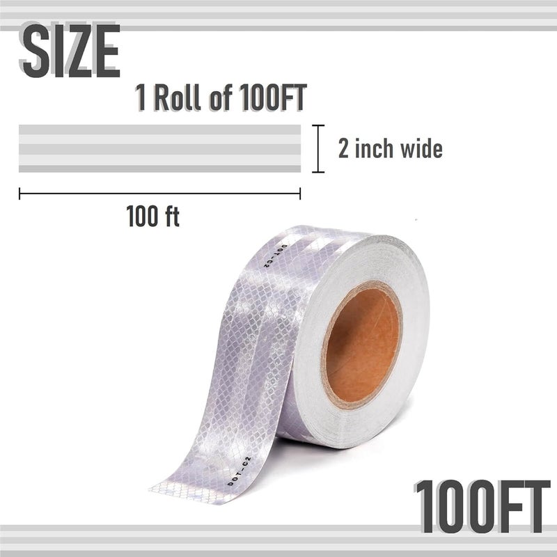 THKULKME 2" X 100ft DOT-C2 Reflective Safety Tapes Silver Adhesive Reflector Tape for Trailer Cars Trucks Outdoor Waterproof (Silver100FT) - Image 2